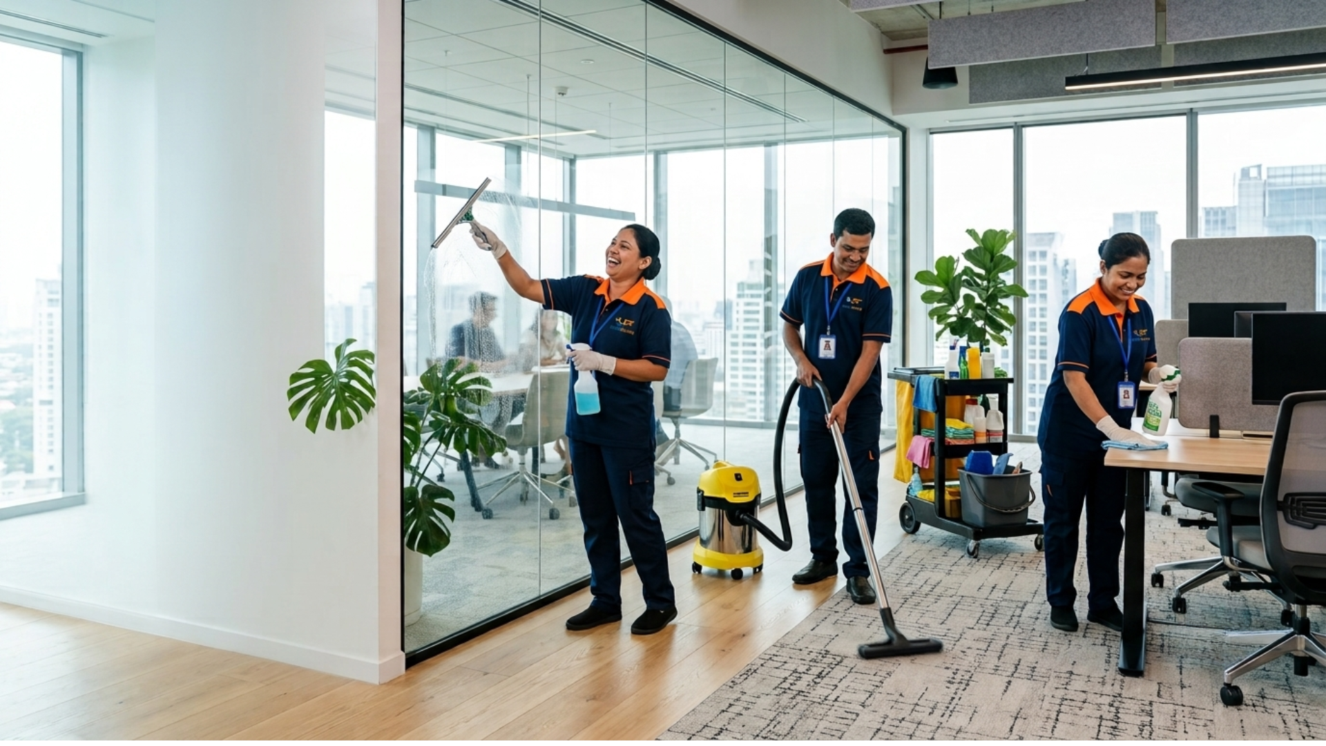 Hello Facility team cleaning an office